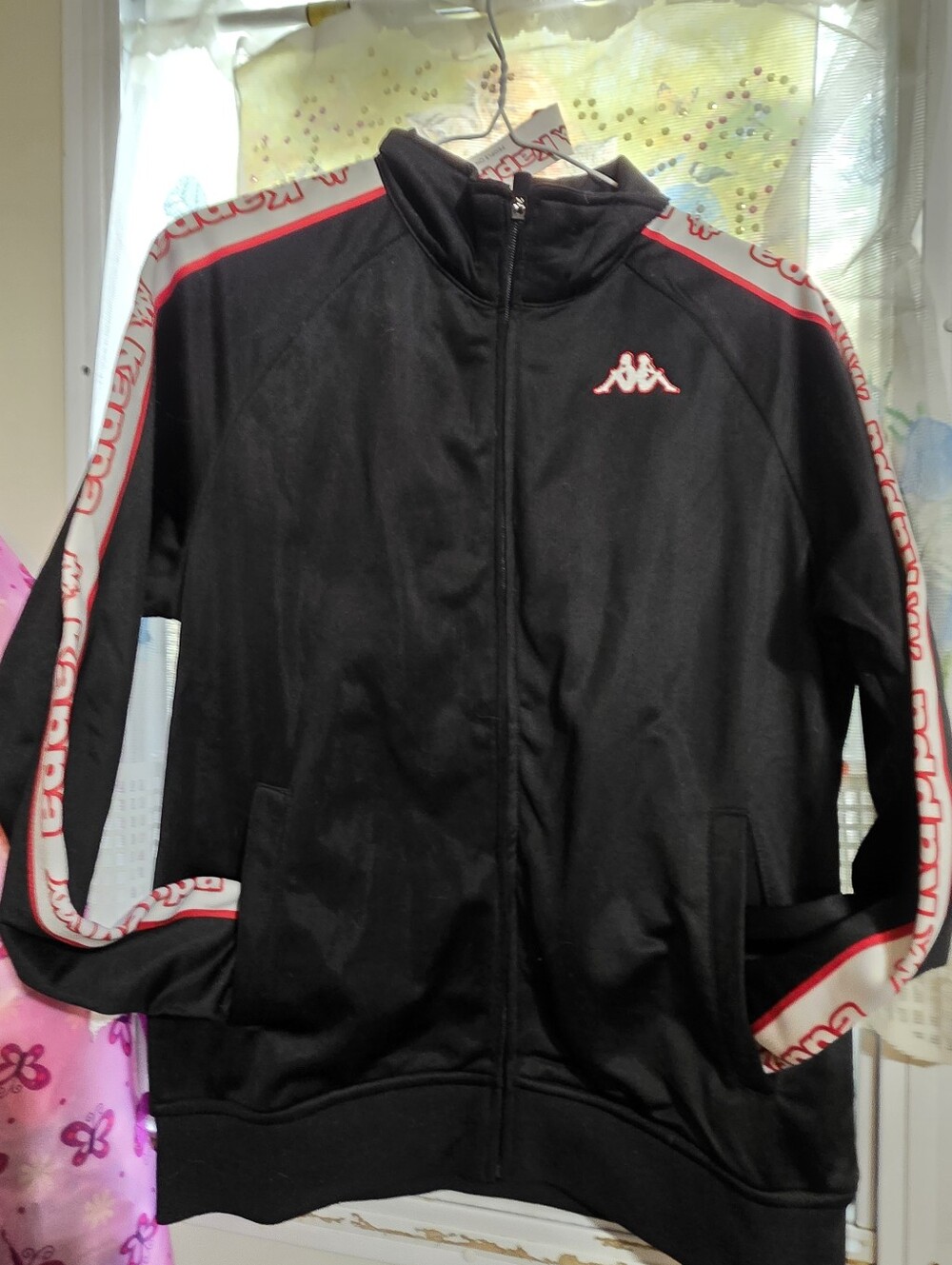 Kappa Black Track Jacket with Red & White Accents